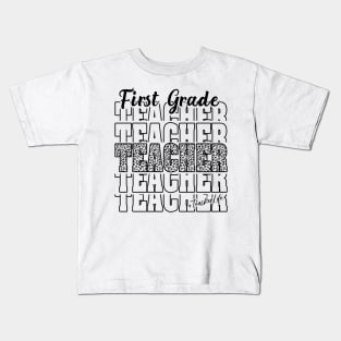 Funny First Grade Teacher School Matching Teaching Leopard Kids T-Shirt